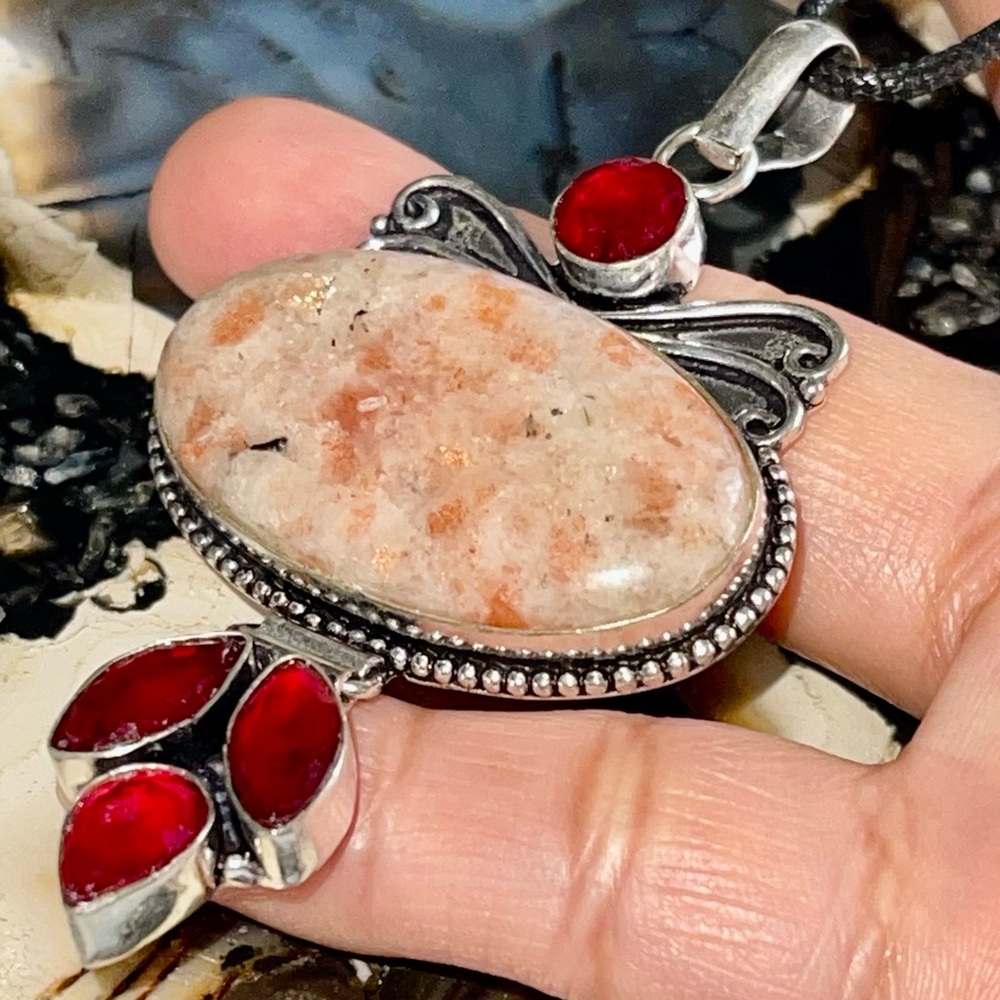 Peach Sunstone Crystal Pendant 3”